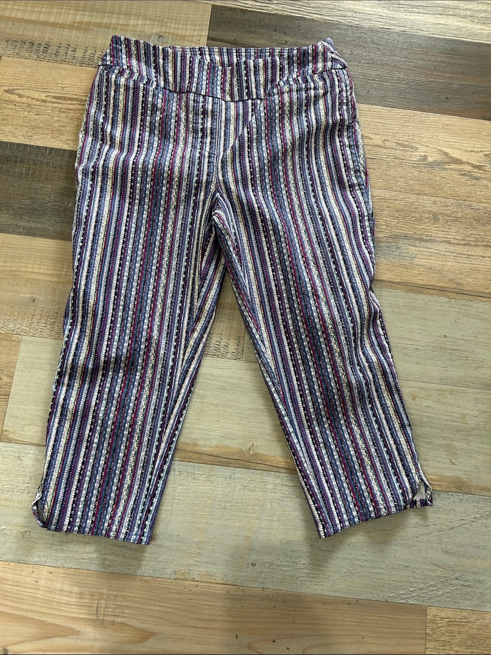 Westbound Purple Multi-Stripe Pull-On Capri Pants Sz 12P Vacay Resort TC0717
